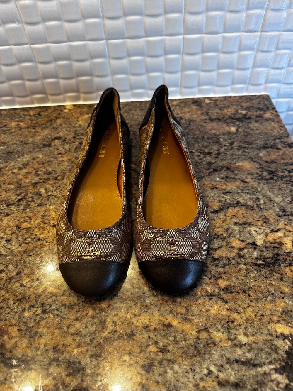 Coach Signature Canvas Ballet Flats with Dark Brown Leather Cap - Picture 2 of 5